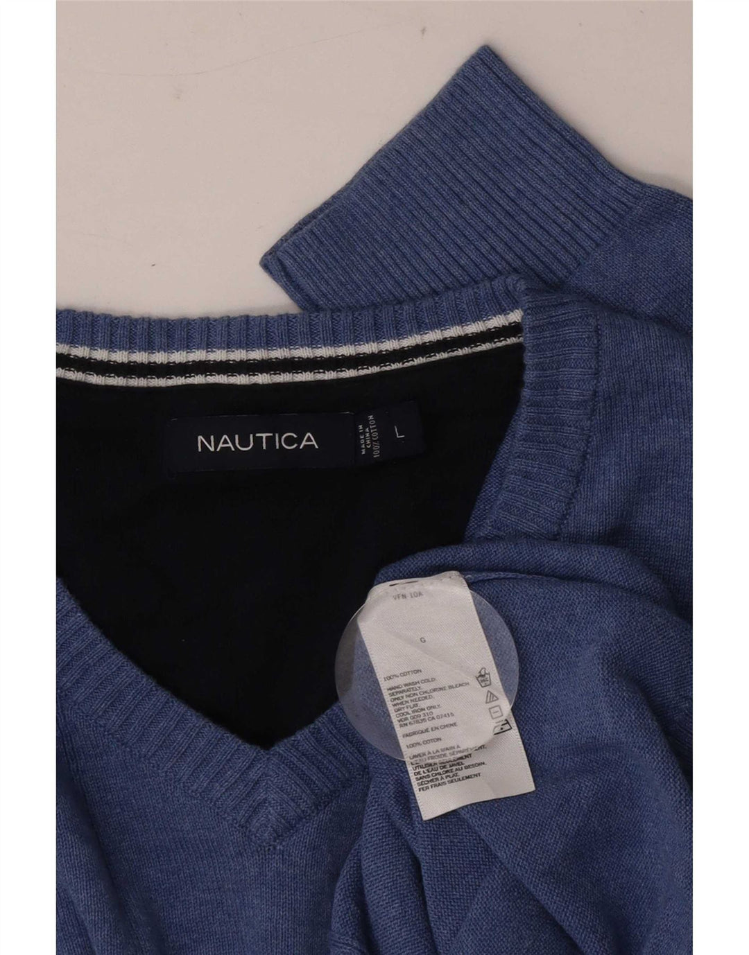 Maglione da uomo con scollo a V Nautica, grande cotone blu