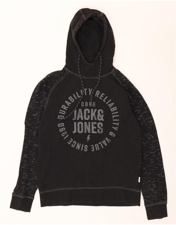 Jack & Jones Felpa con cappuccio grafica da uomo in cotone medio nero screziato