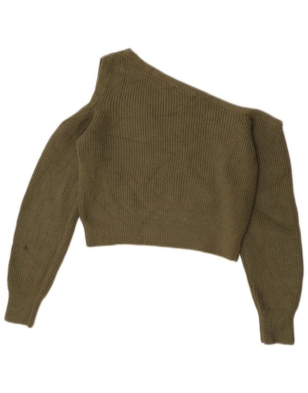 Maglione Zara da donna, corto, con scollo a barca, monospalla, UK 12, medio, kaki