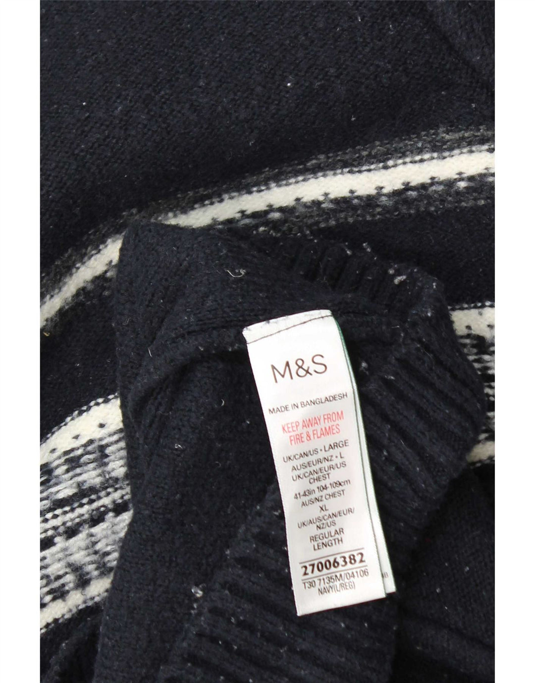 Maglione da uomo Marks & Spencer con zip e collo grande a righe blu navy