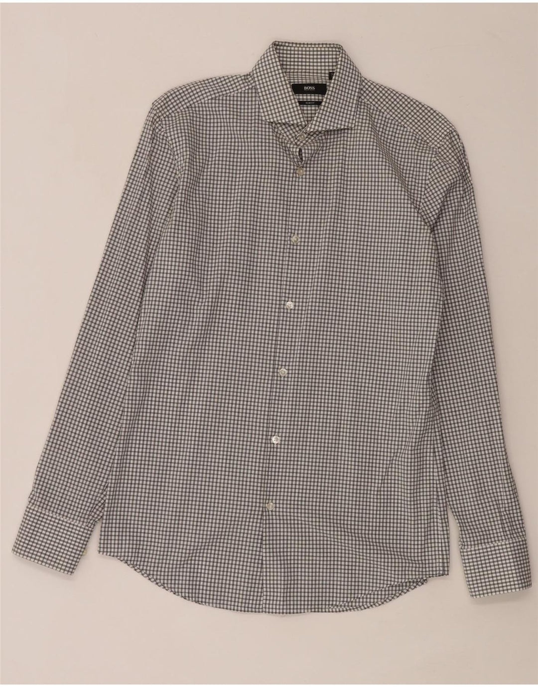 Camicia slim fit da uomo Hugo Boss taglia 38 15 a quadri bianchi medi