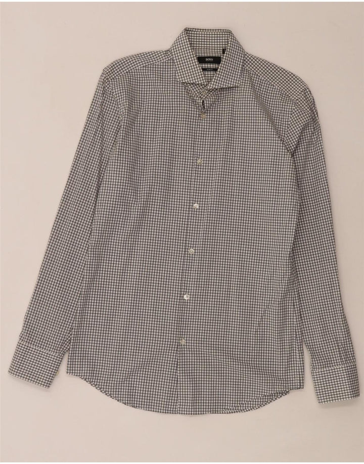 Camicia slim fit da uomo Hugo Boss taglia 38 15 a quadri bianchi medi