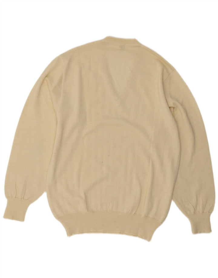 Maglione vintage da uomo con scollo a V IT 52 Large Beige Lana