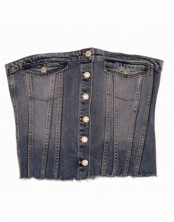 Top corsetto in denim da donna Zara UK 14 grande cotone blu