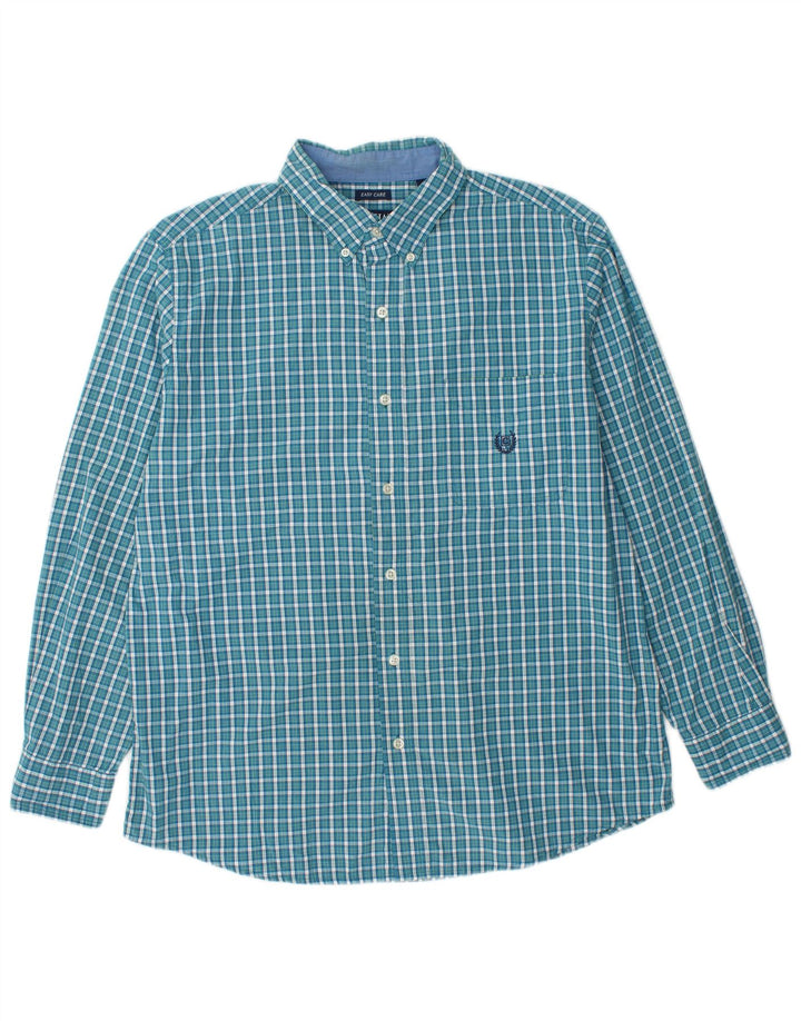 CHAPS Mens Shirt Large Blue Check Cotton