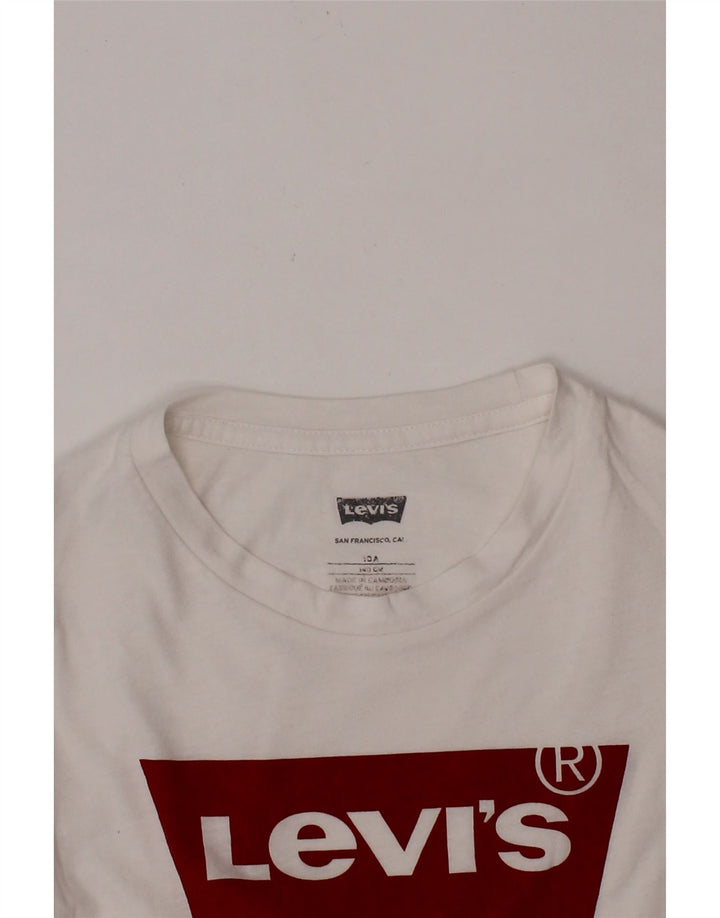 LEVI'S Boys Graphic Top Long Sleeve 9-10 Years White Vintage Levi's and Second-Hand Levi's from Messina Hembry 