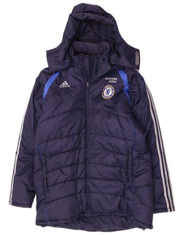 Giacca imbottita con cappuccio Adidas da uomo Chelsea FC UK 46/48 XL nylon blu navy