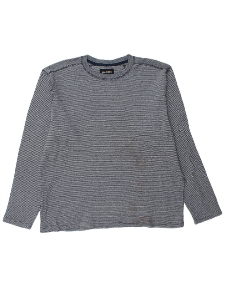 BONOBOS Top da uomo a maniche lunghe XL in cotone gessato blu