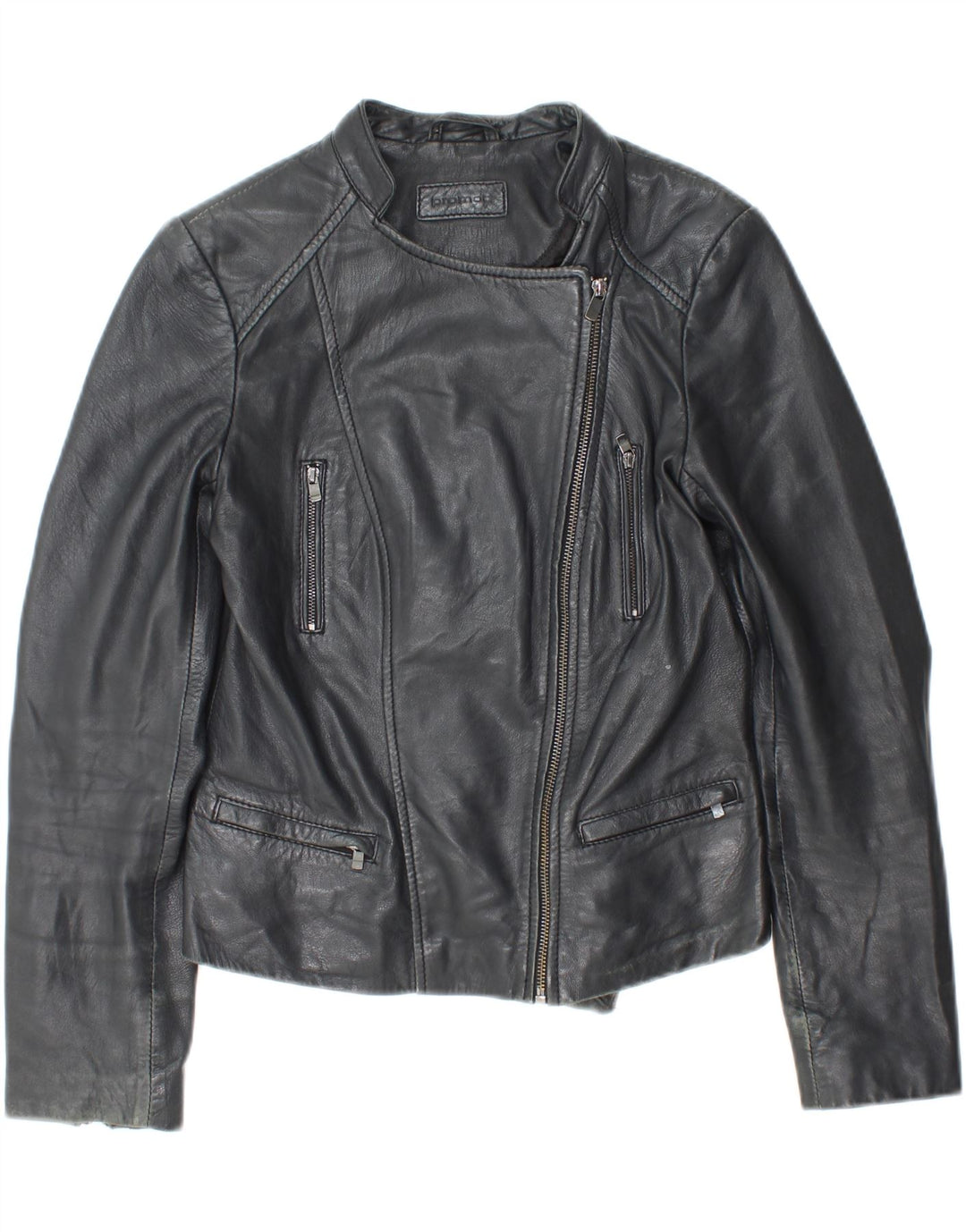PROMOD Womens Crop Leather Jacket UK 12 Medium Black Leather Vintage Promod and Second-Hand Promod from Messina Hembry 