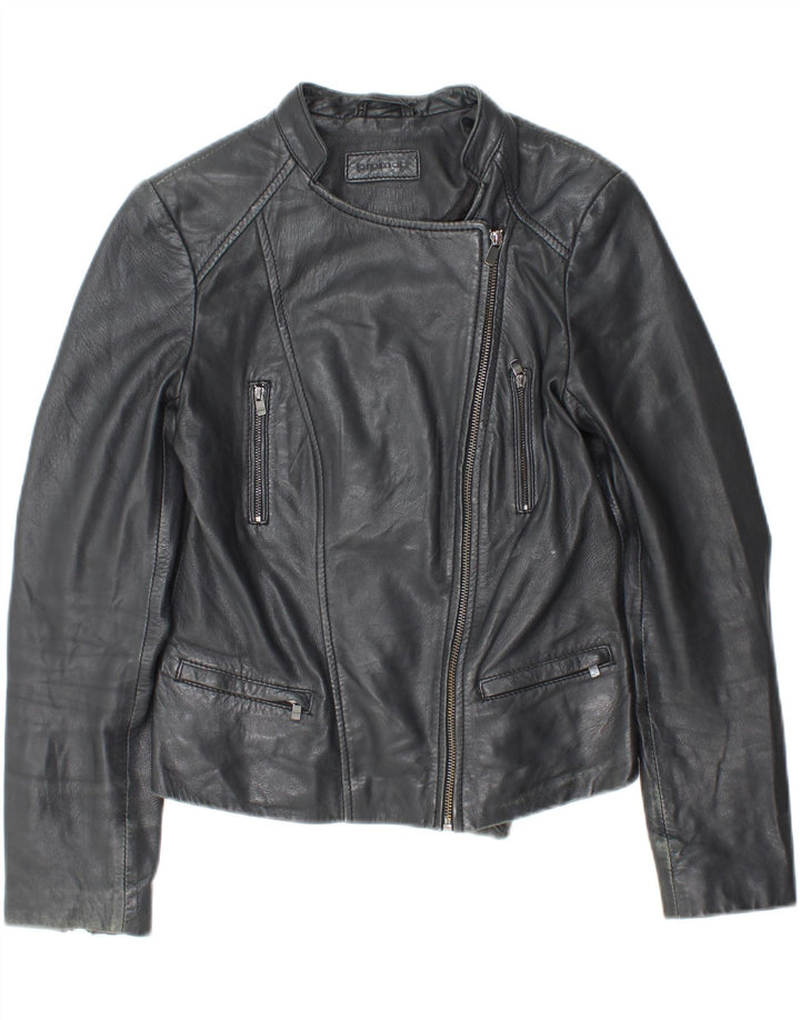 PROMOD Womens Crop Leather Jacket UK 12 Medium Black Leather Vintage Promod and Second-Hand Promod from Messina Hembry 