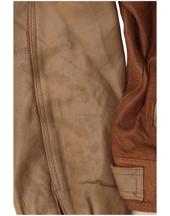 Giacca in pelle vintage da uomo IT 50 grande in pelle color block marrone