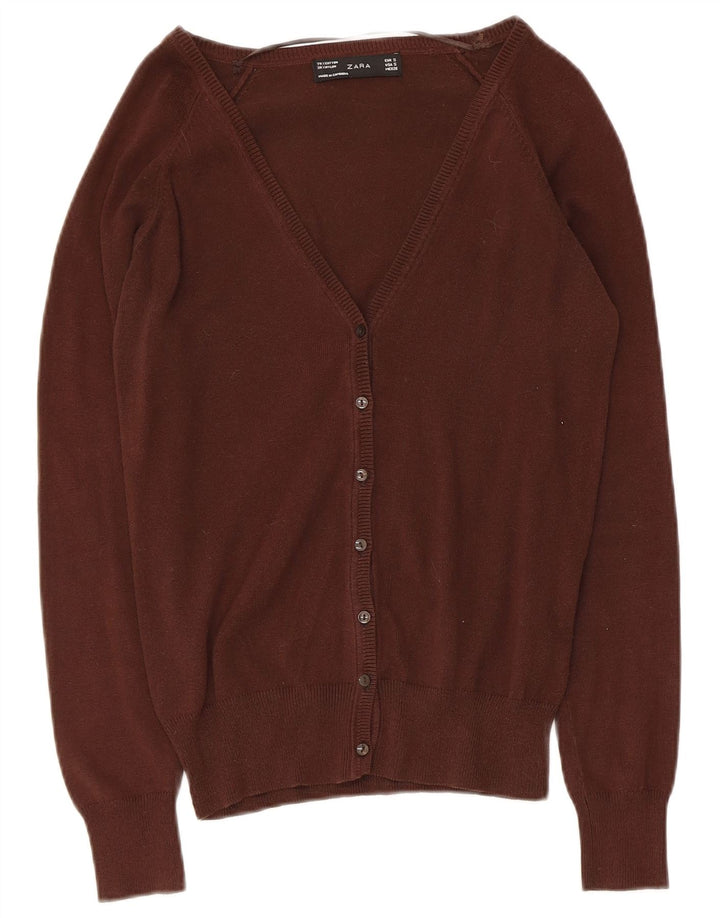 Maglione cardigan da donna Zara UK 10 piccolo cotone marrone