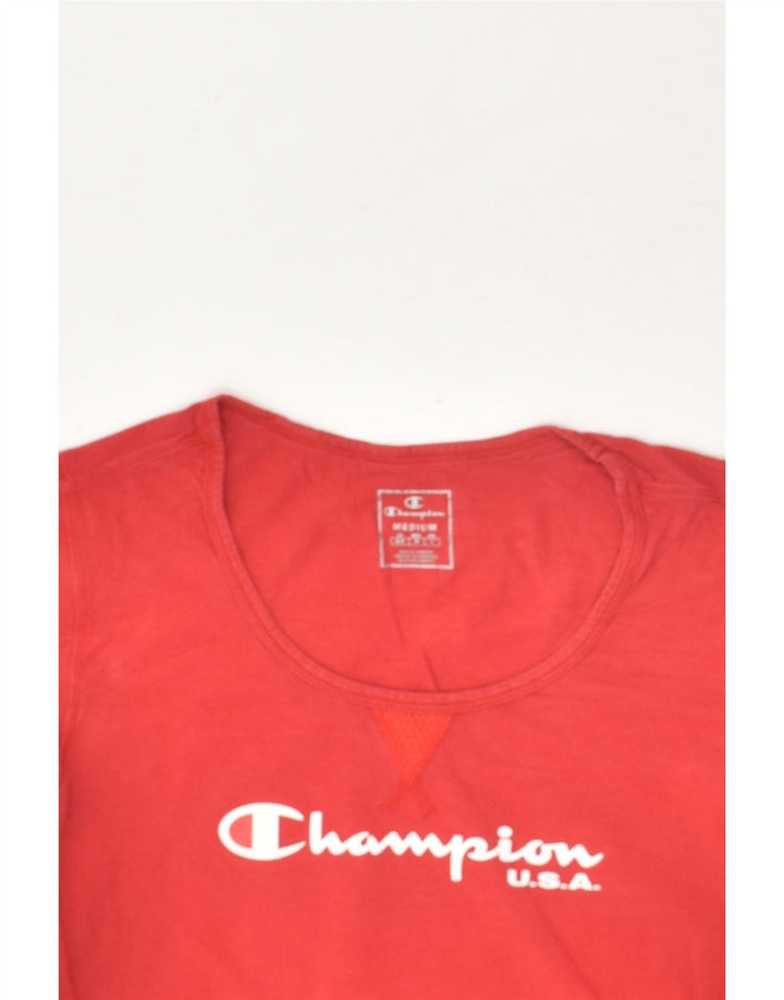 CHAMPION Womens Graphic T-Shirt Top UK 12 Medium Red Cotton | Vintage Champion | Thrift | Second-Hand Champion | Used Clothing | Messina Hembry 