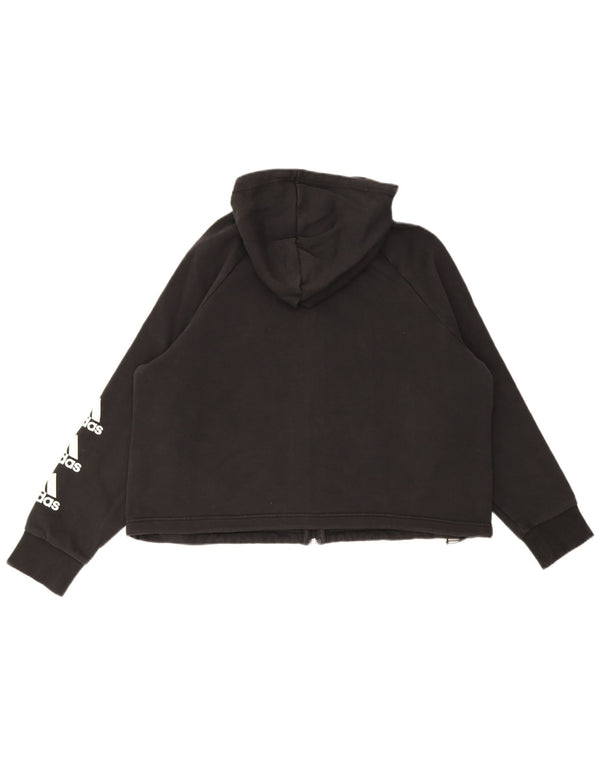 Felpa con cappuccio e zip grafica Adidas da donna UK 16/18 grande cotone nero