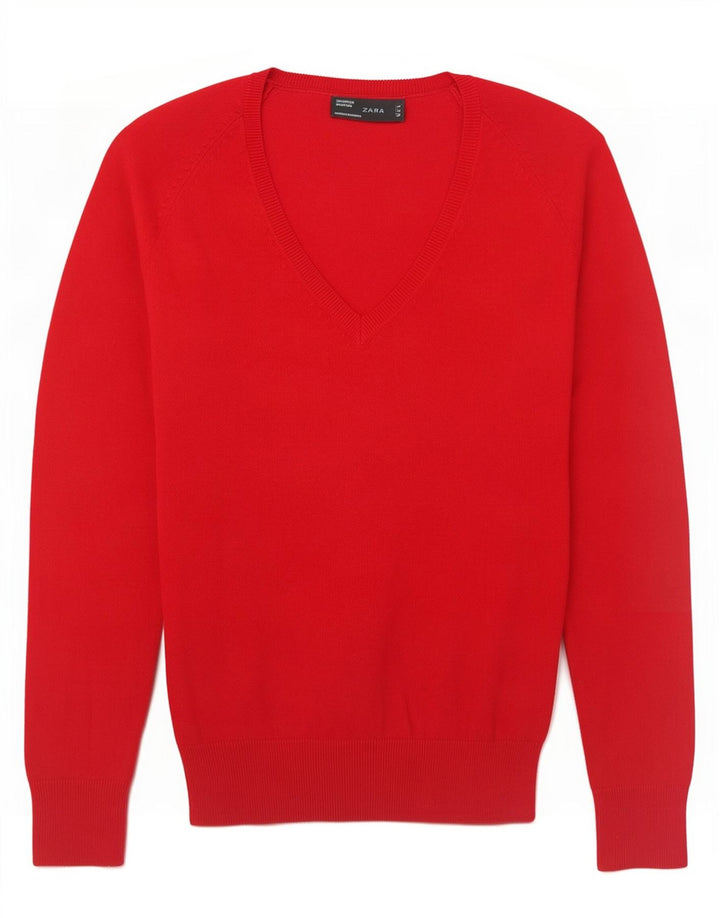 Maglione maglione con scollo a V da donna Zara UK 12 rosso medio