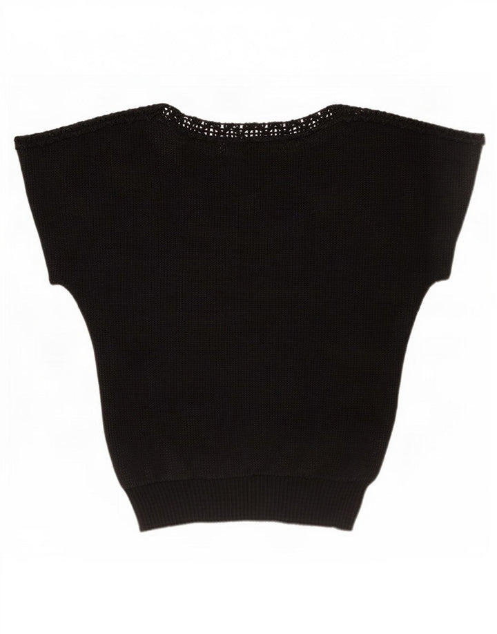 Top vintage da donna corto con camicetta a pipistrello trasparente IT 42 medio nero