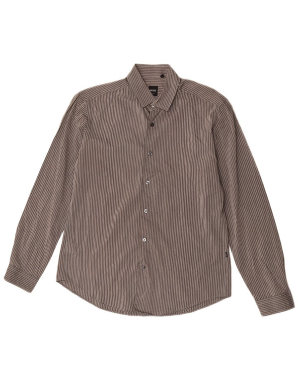Camicia slim fit da uomo Hugo Boss in cotone gessato grigio medio