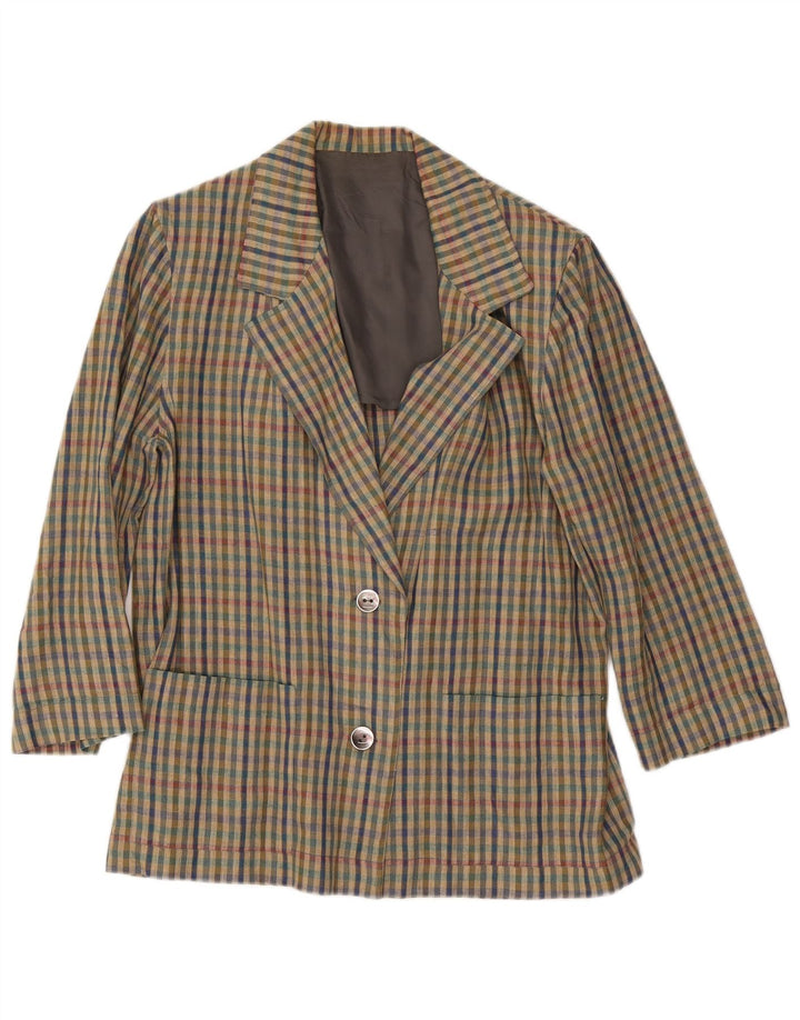 Giacca blazer vintage da donna a 2 bottoni UK 18 XL a quadretti multicolore