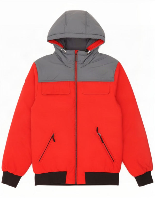 Adidas Giacca imbottita con cappuccio da uomo UK 36 Small Red Colourblock Nylon