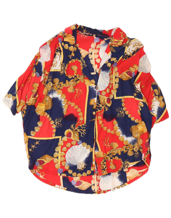 Camicia grafica vintage da donna a maniche corte UK 18 XL Blu navy color block