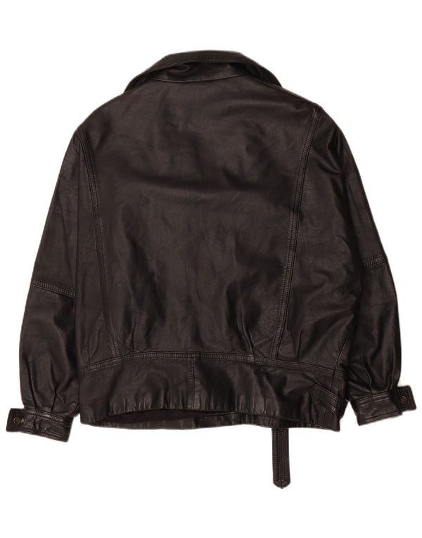 Giacca da motociclista in pelle oversize da donna vintage UK 14 grande in pelle nera