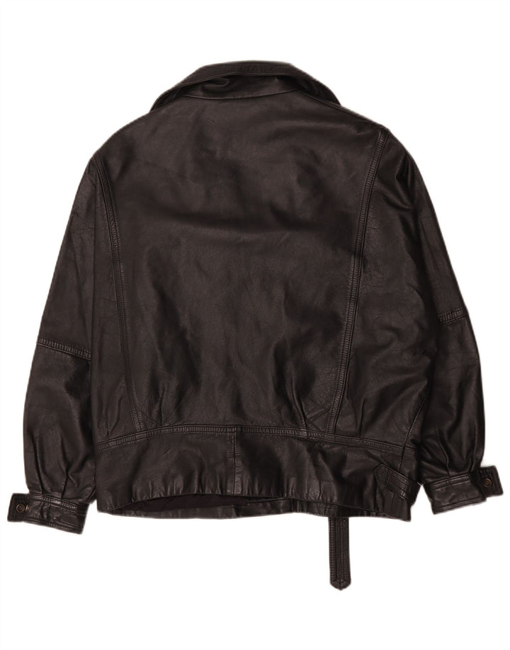 Giacca da motociclista in pelle oversize da donna vintage UK 14 grande in pelle nera