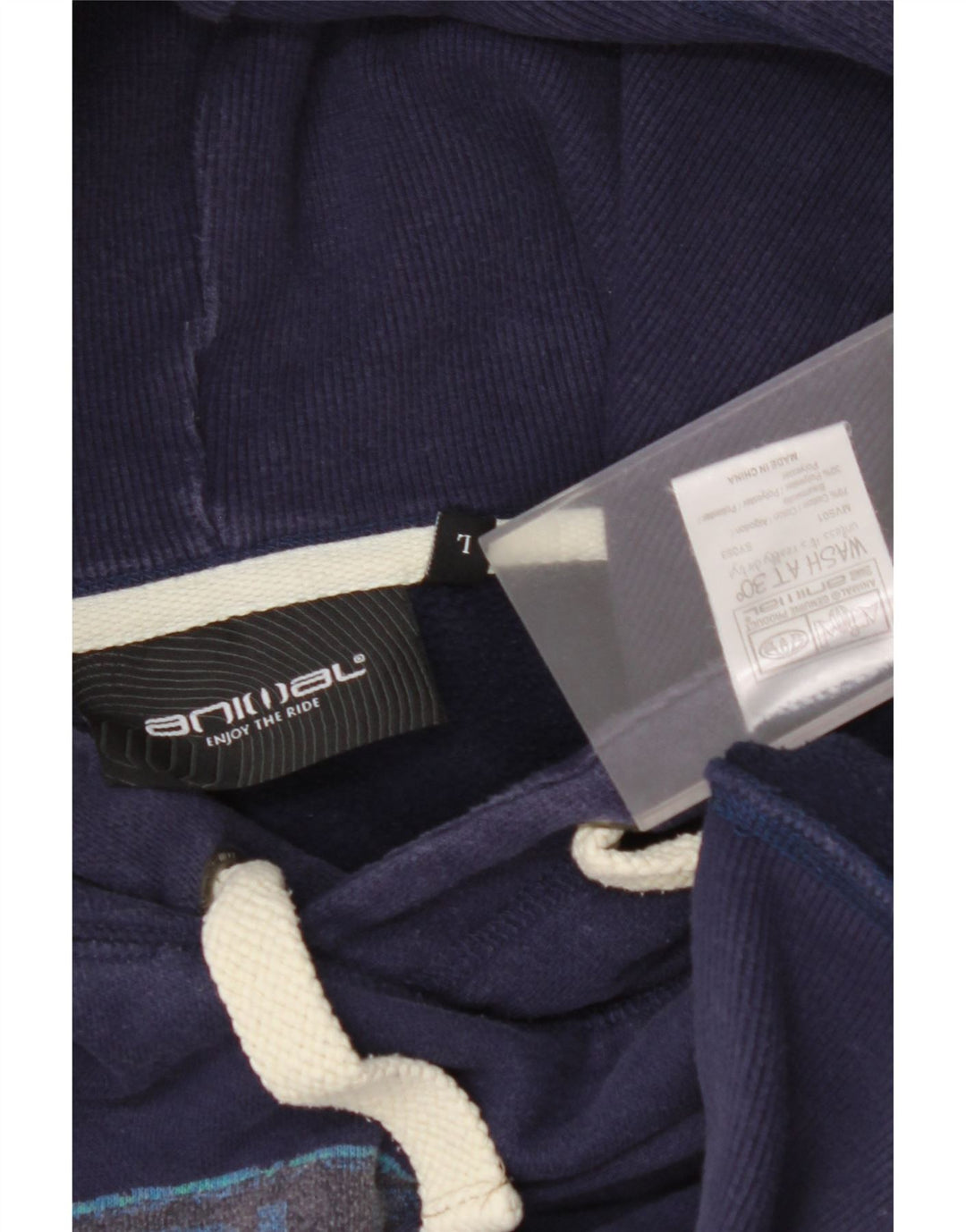 ANIMAL Maglione con cappuccio grafico da uomo grande in cotone blu navy