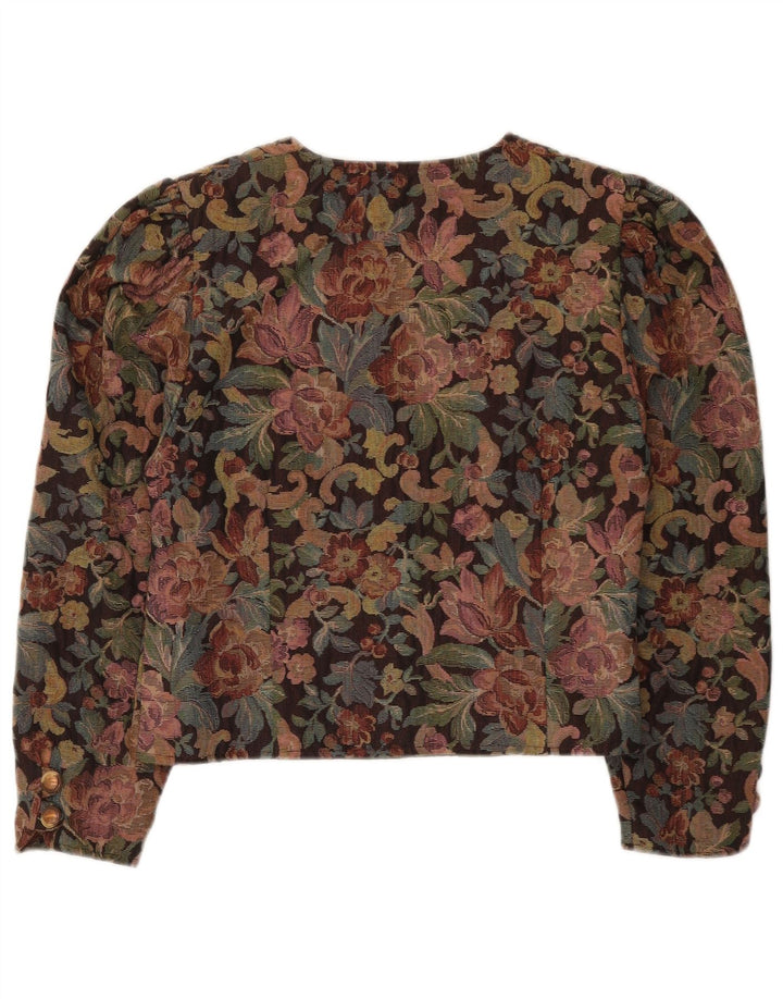 Giacca blazer corta da donna vintage UK 12 medio multicolore floreale