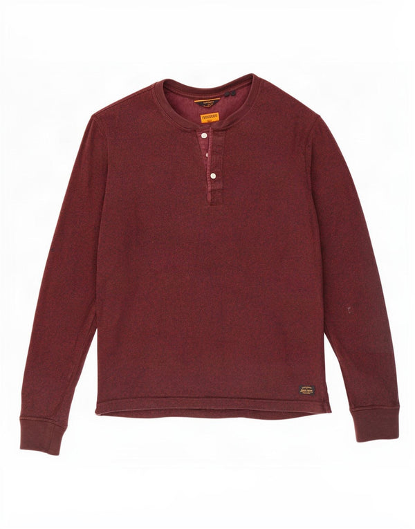 Top da uomo Superdry a maniche lunghe in cotone screziato bordeaux medio