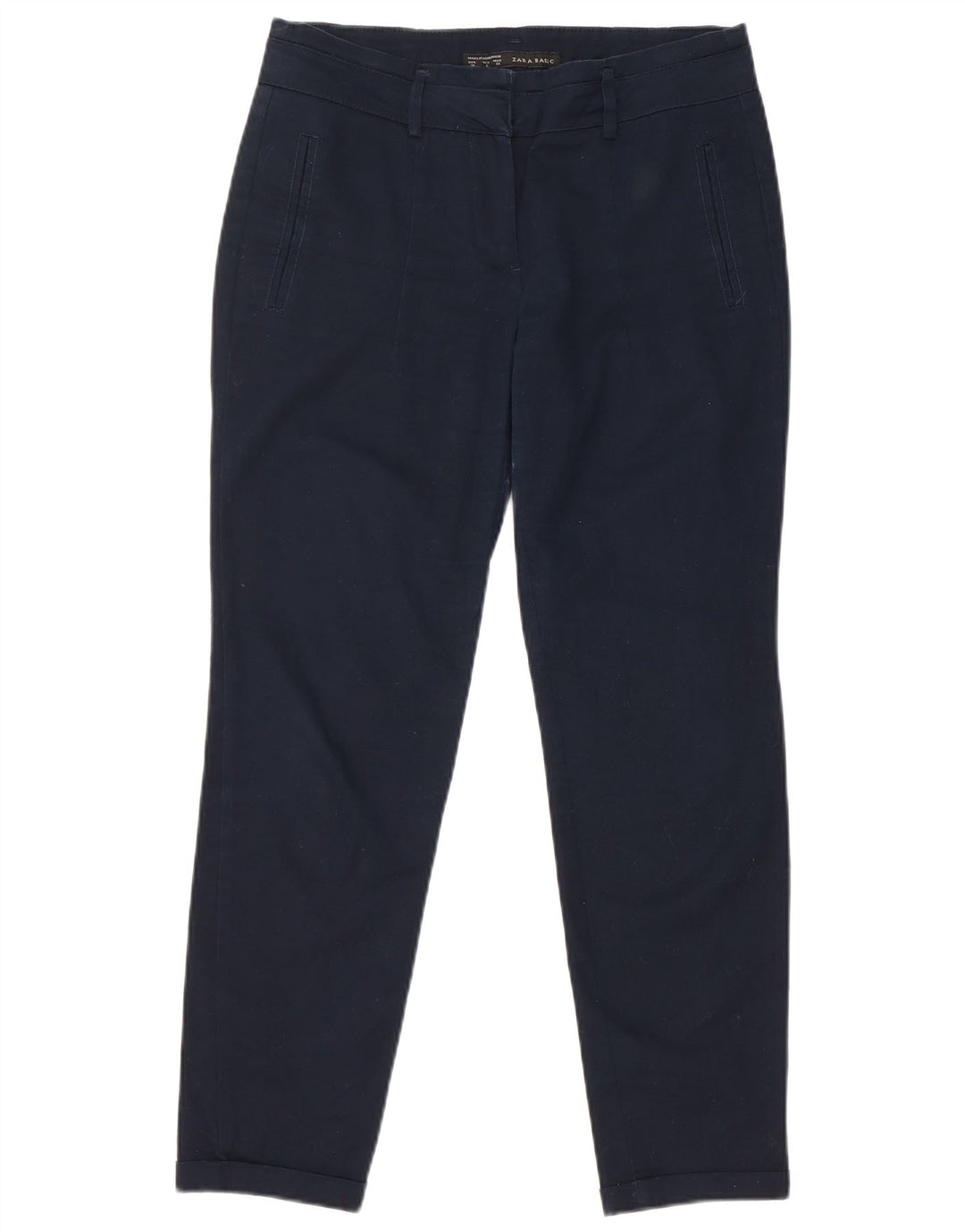 ZARA Womens Slim Cropped Trousers EU 38 Small W28 L27 Navy Blue Cotton
