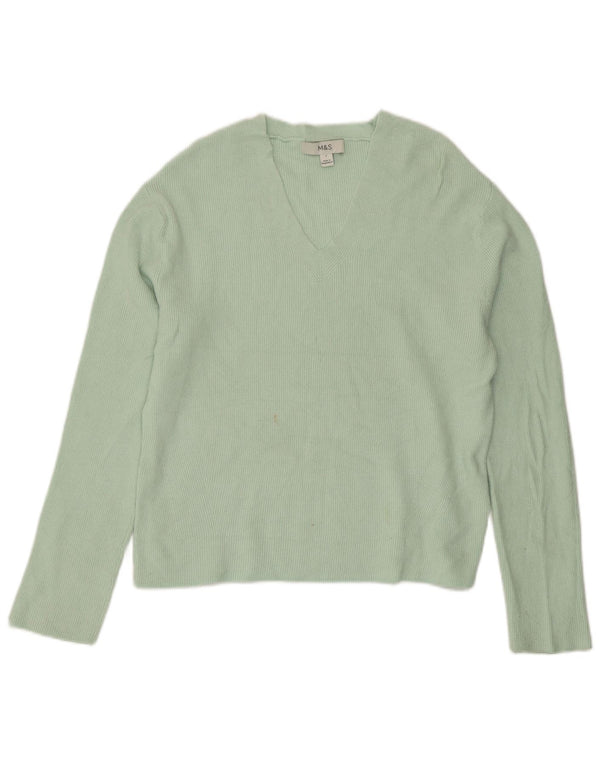Maglione corto con scollo a V da donna Marks & Spencer UK 10 Small verde viscosa
