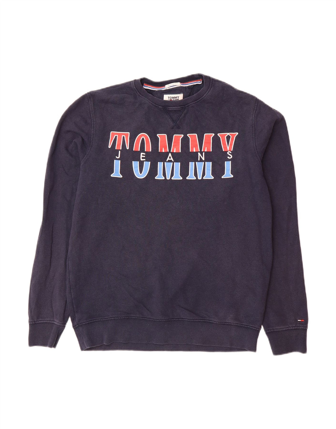 TOMMY HILFIGER Mens Graphic Regular Fit Sweatshirt Jumper Medium Navy Blue