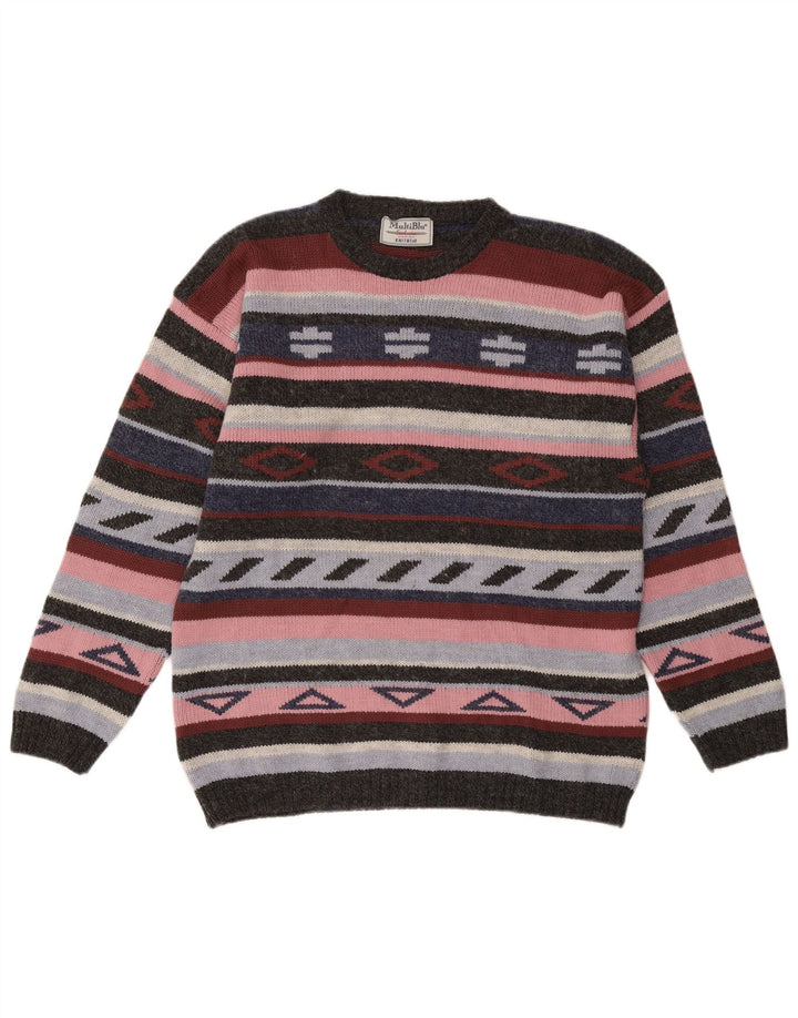 MULTIBLU Maglione girocollo da donna UK 18 XL Azteco multicolore