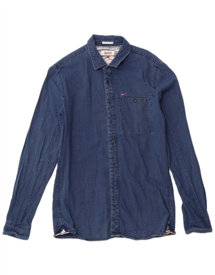 TOMMY HILFIGER Camicia da uomo in cotone blu medio