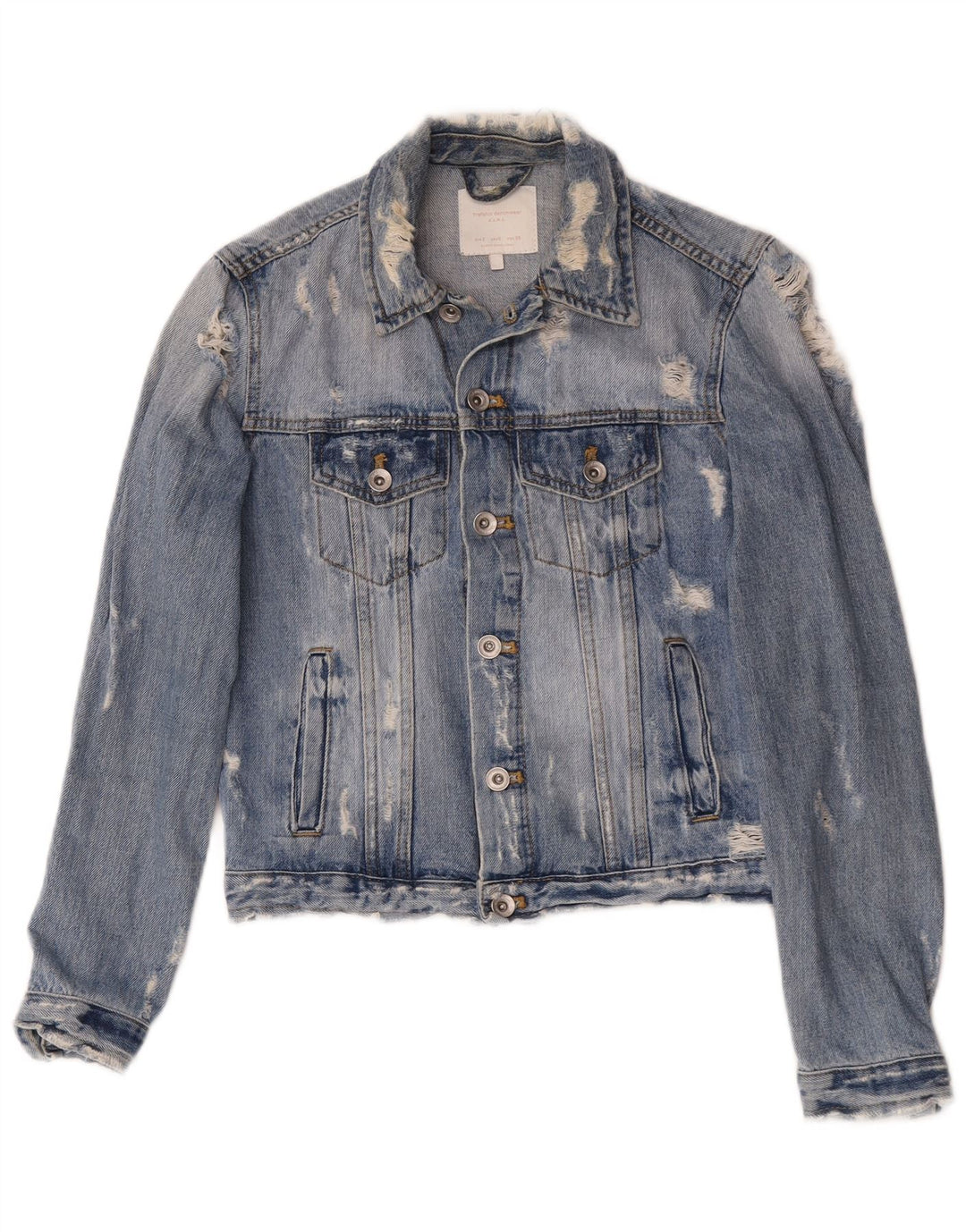 Giacca in denim invecchiato Zara da donna UK 10 piccola blu
