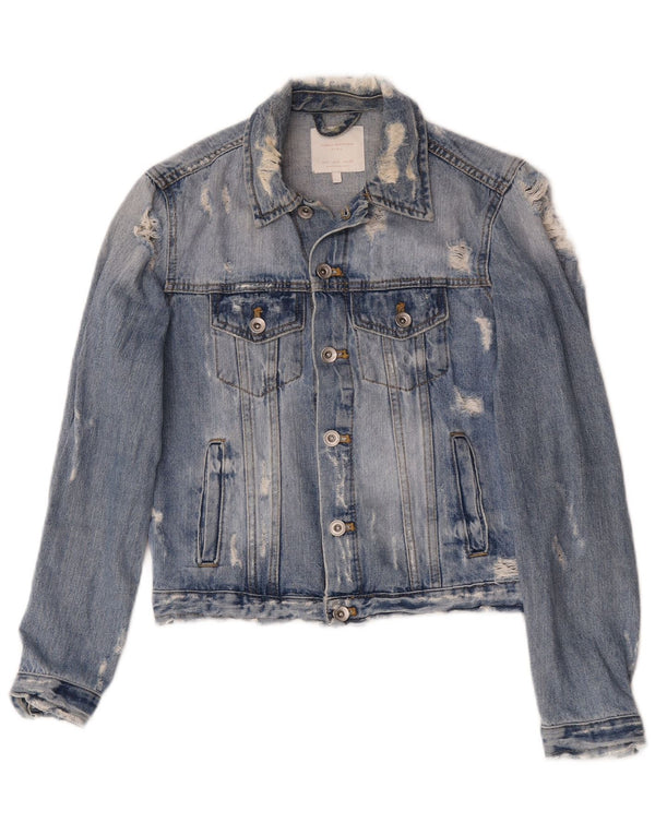 Giacca in denim invecchiato Zara da donna UK 10 piccola blu