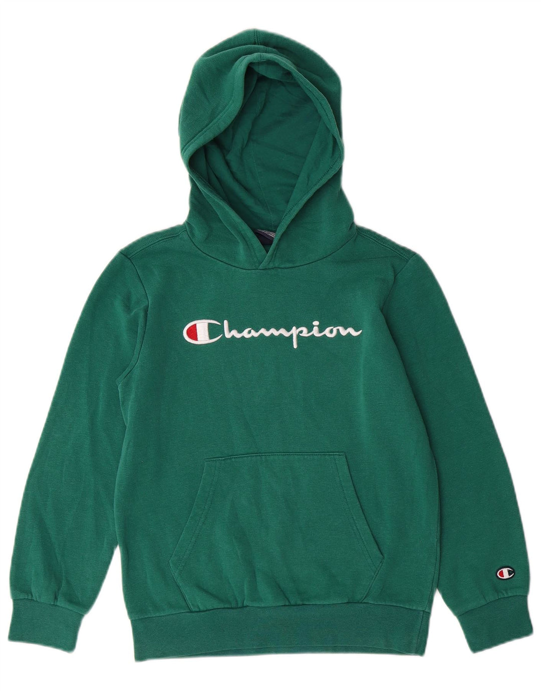 CHAMPION Boys Graphic Hoodie Jumper 9-10 Years Medium Green