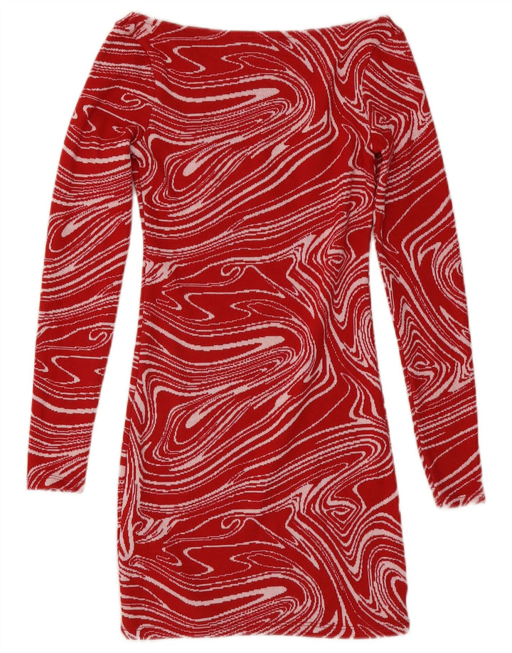 Vestito aderente a maniche lunghe da donna con motivo astratto Zara UK 8 piccolo rosso