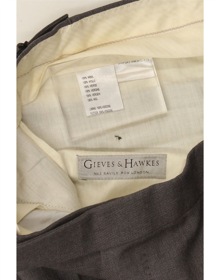 GIEVES & HAWKES Pantaloni da abito dritti da uomo W32 L30 Lana grigia
