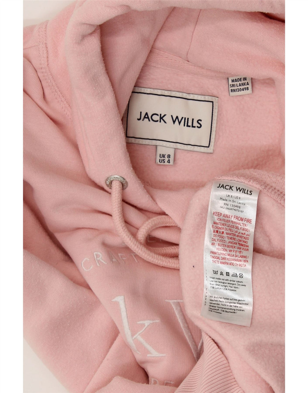 JACK WILLS Maglione con cappuccio oversize con grafica da donna UK 8 piccolo cotone rosa