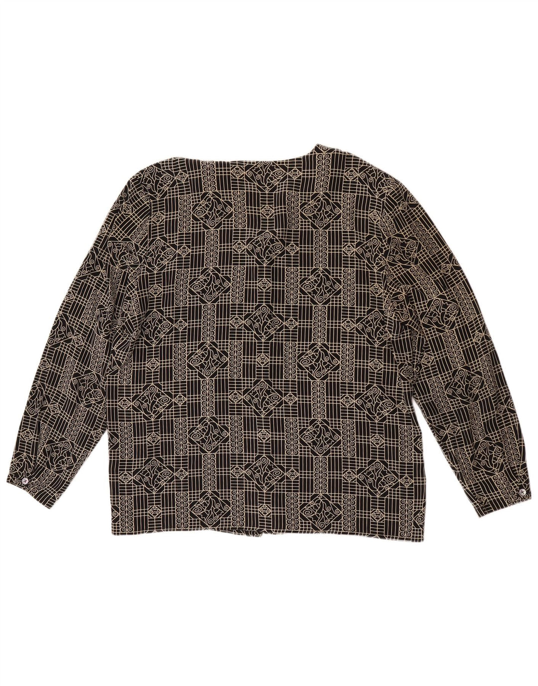 Camicetta camicia vintage da donna IT 46 grande seta floreale nera