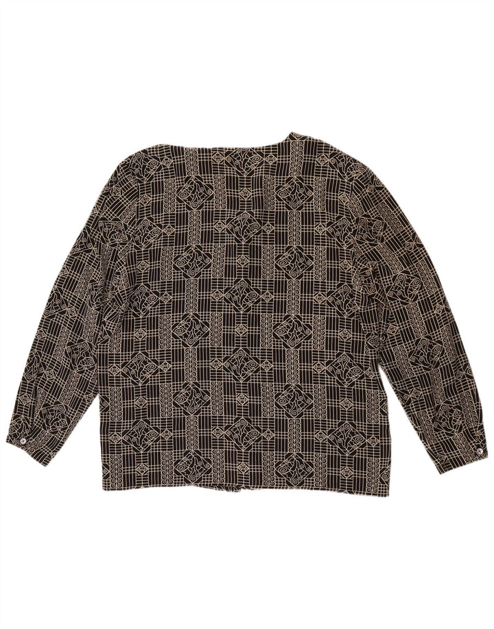Camicetta camicia vintage da donna IT 46 grande seta floreale nera