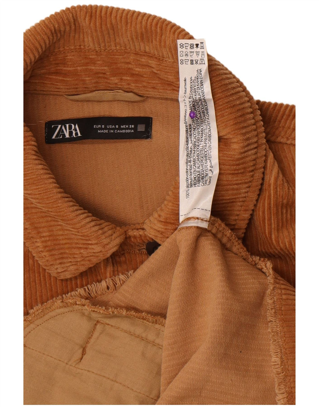 Giacca da donna oversize in velluto a coste Zara UK 10 piccola in cotone marrone