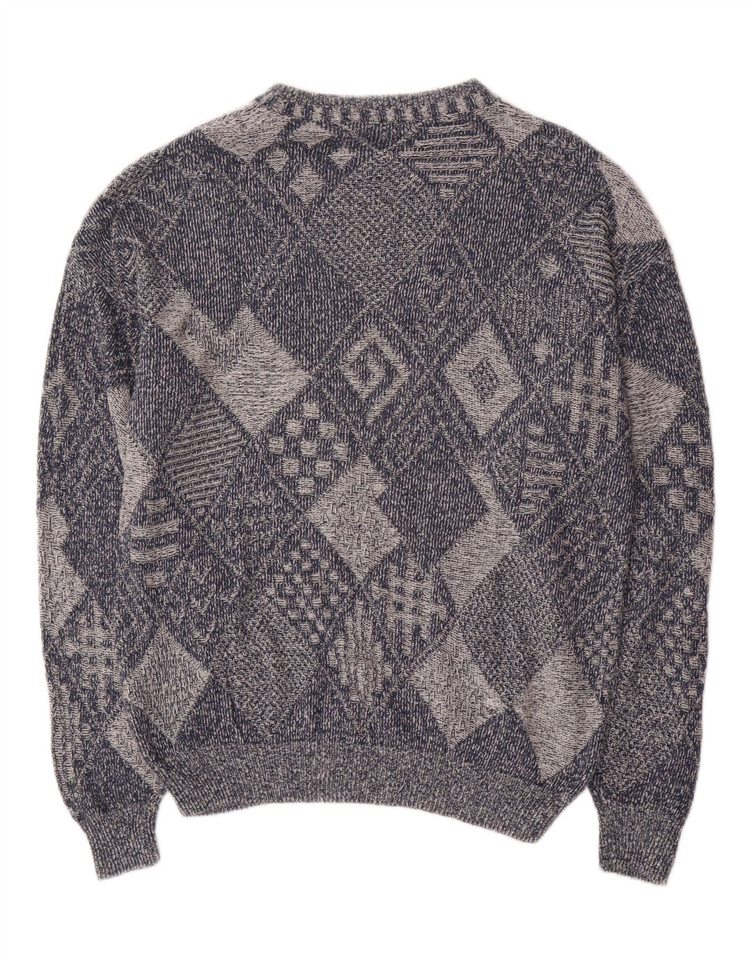 Maglione vintage da uomo con scollo a barca IT 48 Cotone geometrico blu medio