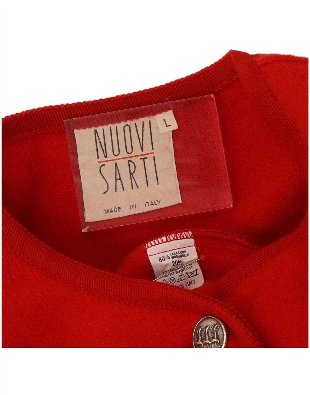 Maglione cardigan da donna vintage UK 16 grande lana rossa