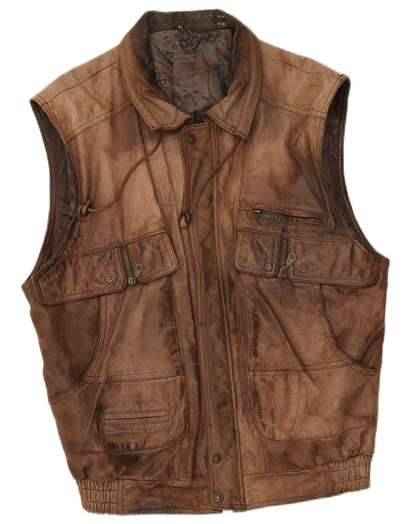 Gilet in pelle da uomo vintage IT 50 grande in pelle marrone