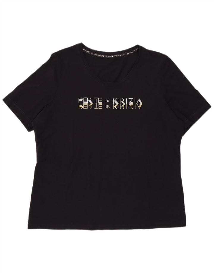 T-shirt grafica regolare da donna Perte by Krizia Top UK 12 Medium Navy Blue