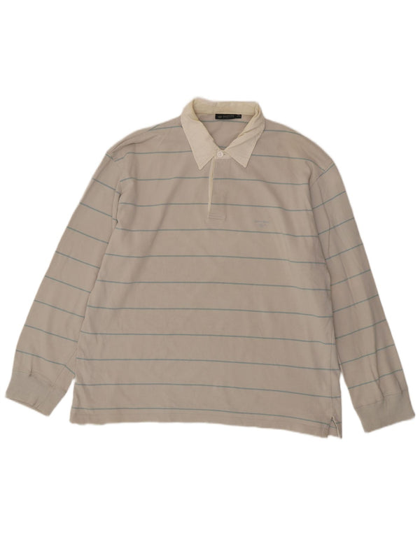 Polo da rugby da uomo a maniche lunghe Dockers UK 46/48 XL Cotone a righe grigie