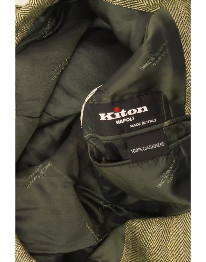 Kiton Giacca da uomo a 3 bottoni Napoli Napoli UK 38 Verde medio a spina di pesce