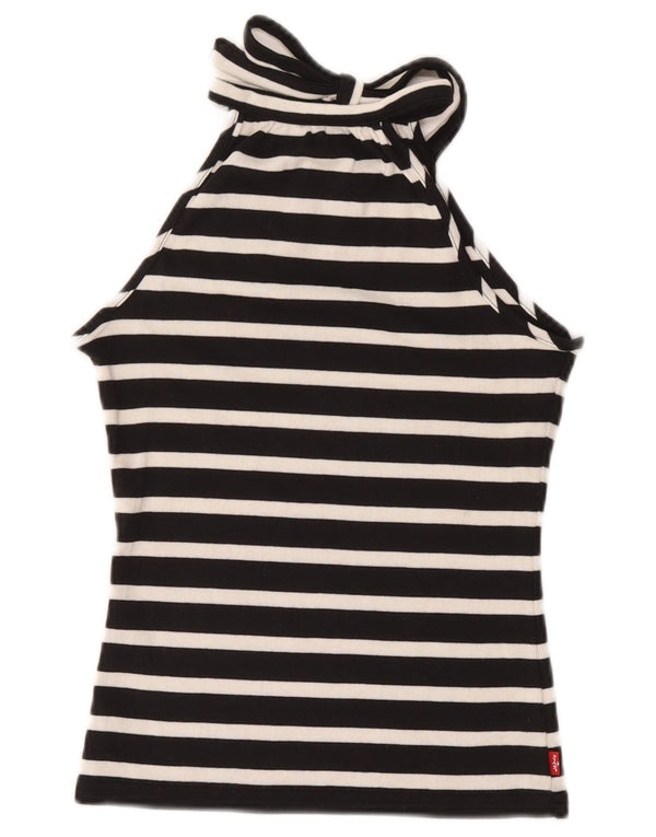 Levi's Womens Crop Halter Top UK 8 Small Cotone a righe nere